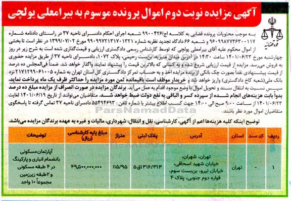 مزایده فروش آپارتمان مسکونی 