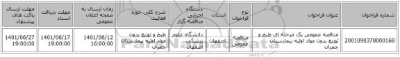 مناقصه، مناقصه عمومی یک مرحله ای طبخ و توزیع بدون مواد اولیه بیمارستان چمران