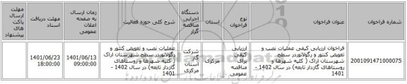 مناقصه، فراخوان ارزیابی کیفی  عملیات  نصب و تعویض کنتور و رگولاتوردر سطح شهرستان اراک ( کلیه شهرها و روستاهای گازدار تابعه) در سال 1402 - 1401