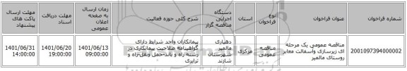 مناقصه، مناقصه عمومی یک مرحله ای زیرسازی  وآسفالت معابر روستای مالمیر