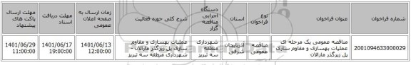 مناقصه، مناقصه عمومی یک مرحله ای عملیات بهسازی و مقاوم سازی پل زیرگذر مارالان