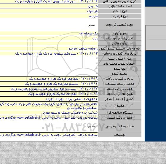 مزایده, اقلام مازاد بر نیاز خود را شامل: گروه یک: ضایعات آهن و چدن فرسوده گروه دو: اموال اسقاطی و تجهیزات بل