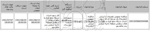 مناقصه، مناقصه عمومی همزمان با ارزیابی (یکپارچه) یک مرحله ای فاز سوم احداث شبکه جمع آوری و دفع آب های سطحی منطقه ناحیه صنعتی بندر ماهشهر