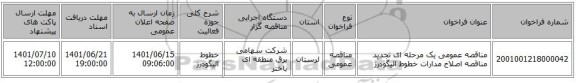 مناقصه، مناقصه عمومی یک مرحله ای تجدید مناقصه اصلاح مدارات خطوط الیگودرز