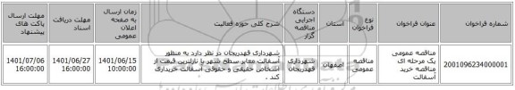 مناقصه، مناقصه عمومی یک مرحله ای مناقصه خرید آسفالت