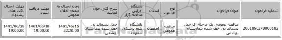 مناقصه، مناقصه عمومی یک مرحله ای حمل پسماند بی خطر شده بیمارستان بهشتی