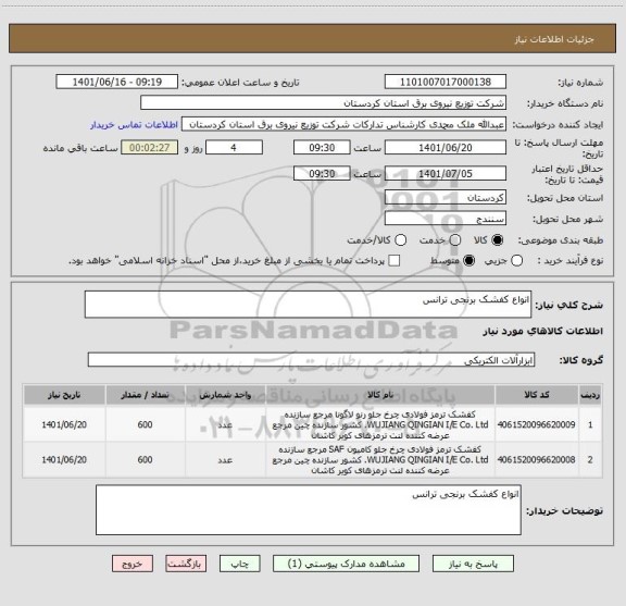 استعلام انواع کفشک برنجی ترانس