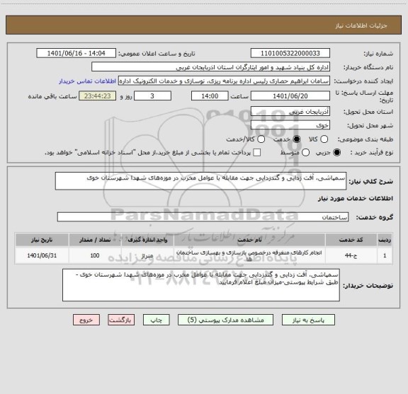 استعلام سمپاشی، آفت زدایی و گندزدایی جهت مقابله با عوامل مخرب در موزه های شهدا شهرستان خوی