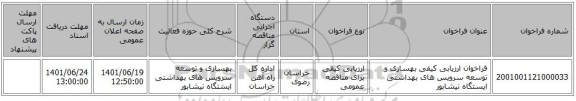 مناقصه، فراخوان ارزیابی کیفی بهسازی و توسعه سرویس های بهداشتی ایستگاه  نیشابور