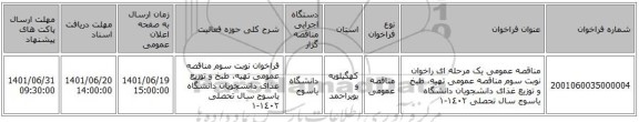 مناقصه، مناقصه عمومی یک مرحله ای راخوان نوبت سوم مناقصه عمومی تهیه، طبخ و توزیع غذای دانشجویان دانشگاه یاسوج سال تحصلی ١٤٠٢-١