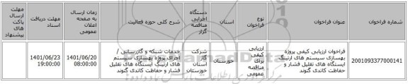 مناقصه، فراخوان ارزیابی کیفی پروژه بهسازی سیستم های ارتینگ ایستگاه های تقلیل فشار و حفاظت کاتدی گتوند