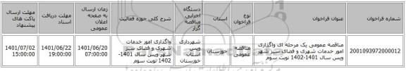 مناقصه، مناقصه عمومی یک مرحله ای واگذاری امور خدمات شهری و فضای سبز شهر ویس سال 1401-1402 نوبت سوم