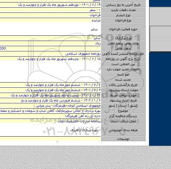 مزایده, بهره برداری از اماکن سوپرمارکت، کافی شاپ و سوغات و خشکبار و تنقلات