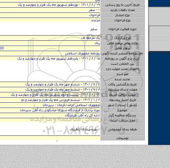 مزایده, بهره برداری از فروشگاه شهرک مسکونی راه آهن سیرجان