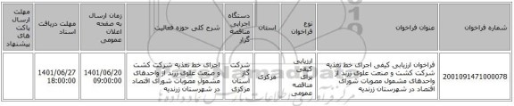 مناقصه، فراخوان ارزیابی کیفی  اجرای خط تغذیه شرکت کشت و صنعت علوی زرند از واحدهای مشمول مصوبات شورای اقتصاد در شهرستان زرندیه