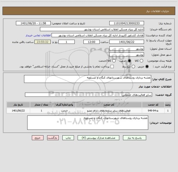 استعلام نقشه برداری روستاهای شهرستانهای کنگان و عسلویه