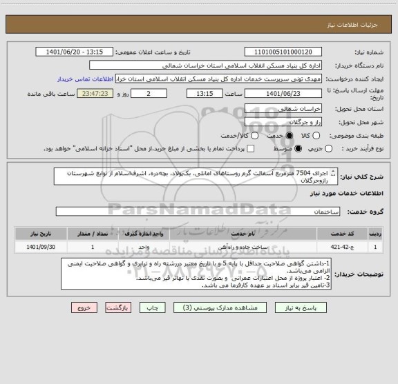 استعلام اجرای 7504 مترمربع آسفالت گرم روستاهای امانلی، بک پولاد، بچه دره، اشرف اسلام از توابع شهرستان رازوجرگلان