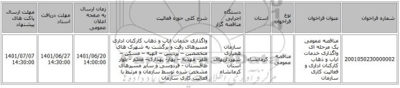 مناقصه، مناقصه عمومی یک مرحله ای واگذاری خدمات ایاب و ذهاب کارکنان اداری و فعالیت کاری سازمان