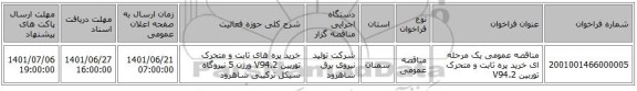 مناقصه، مناقصه عمومی یک مرحله ای خرید پره ثابت و متحرک توربین V94.2