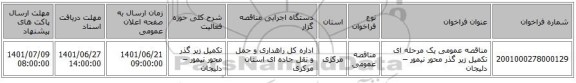 مناقصه، مناقصه عمومی یک مرحله ای تکمیل زیر گذر محور نیمور – دلیجان