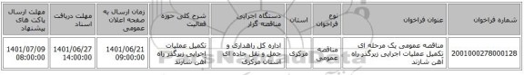 مناقصه، مناقصه عمومی یک مرحله ای تکمیل عملیات اجرایی زیرگذر راه آهن شازند