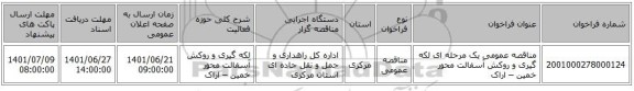 مناقصه، مناقصه عمومی یک مرحله ای لکه گیری و روکش آسفالت محور خمین – اراک