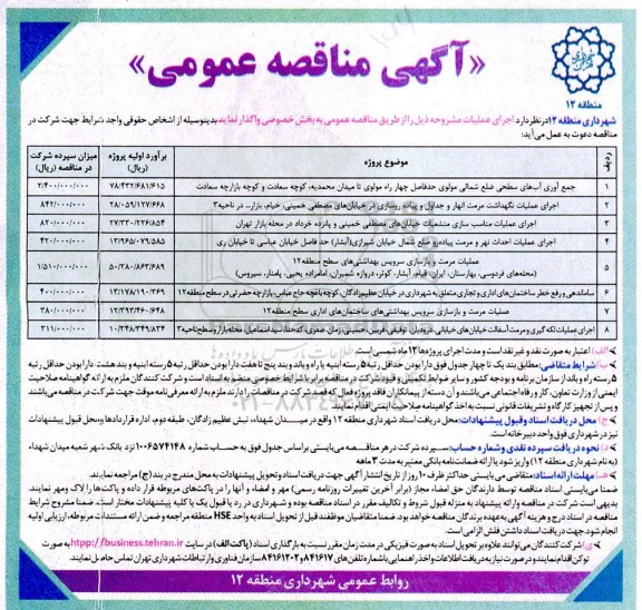 مناقصه جمع آوری آبهای سطحی ضلع شمالی مولوی حدفاصل چهارراه مولوی تا میدان محمدیه کوچه سعادت و ...