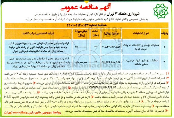 مناقصه عملیات بازسازی کتابخانه ...