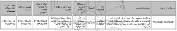 مناقصه، مناقصه عمومی یک مرحله ای قرائت، ثبت اطلاعات و نگهداری تجهیزات ایستگاه های آب و هواشناسی وزارت نیرو در سطح استان مرکزی