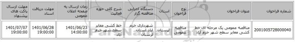 مناقصه، مناقصه عمومی یک مرحله ای خط کشی معابر سطح شهر خرم آباد