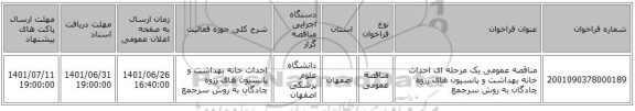 مناقصه، مناقصه عمومی یک مرحله ای احداث خانه بهداشت و پانسیون های رزوه چادگان به روش سرجمع