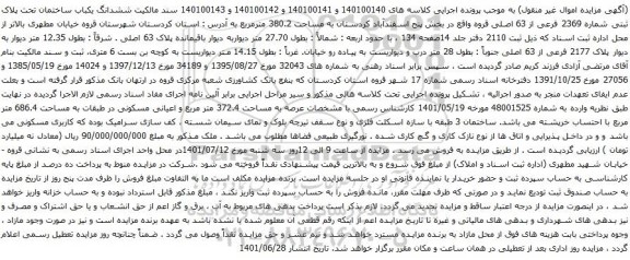 آگهی مزایده ششدانگ یکباب ساختمان تحت پلاک ثبتی شماره 2369 فرعی از 63 اصلی