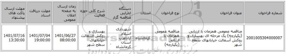 مناقصه، مناقصه عمومی همزمان با ارزیابی (یکپارچه) یک مرحله ای بهسازی و روکش آسفالت خیابانهای سطح شهر