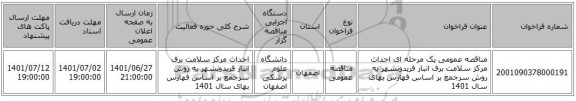 مناقصه، مناقصه عمومی یک مرحله ای احداث مرکز سلامت برف انبار فریدونشهر به روش سرجمع بر اساس فهارس بهای سال 1401