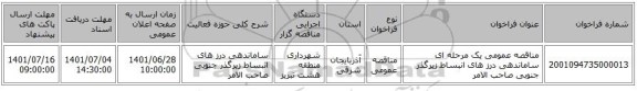 مناقصه، مناقصه عمومی یک مرحله ای ساماندهی درز های انبساط زیرگذر جنوبی صاحب الامر