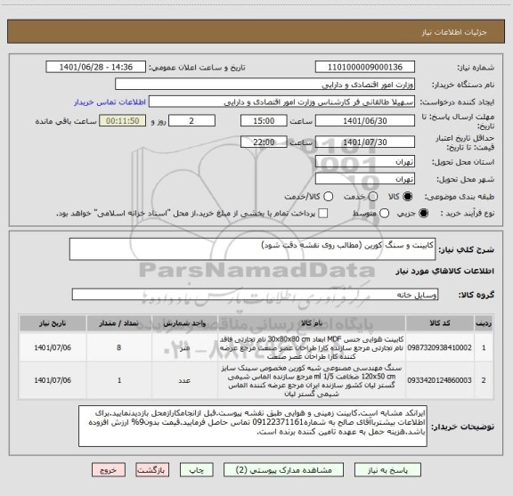 استعلام کابینت و سنگ کورین (مطالب روی نقشه دقت شود)