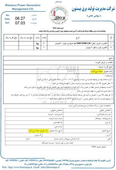 استعلام الکترود AWS E308-L16...