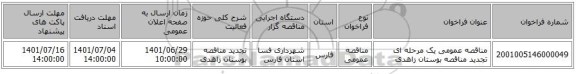 مناقصه، مناقصه عمومی یک مرحله ای  تجدید مناقصه بوستان زاهدی