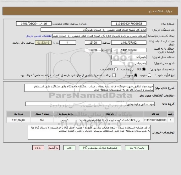 استعلام خرید مواد غذایی جهت خوابگاه های اداره رودان ، میناب ، جگدان و خوابگاه والی بشاگرد طبق استعلام پیوست و ارسال کالا ها به شهرستان مربوطه خود.