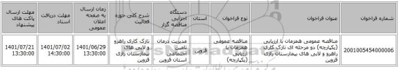 مناقصه، مناقصه عمومی همزمان با ارزیابی (یکپارچه) دو مرحله ای  نازک کاری راهرو و لابی های  بیمارستان رازی قزوین