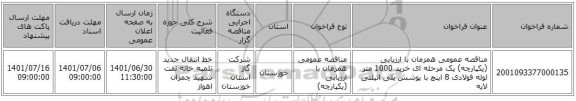 مناقصه، مناقصه عمومی همزمان با ارزیابی (یکپارچه) یک مرحله ای خرید 1000 متر لوله فولادی 8 اینچ با پوشش پلی اتیلنی لایه