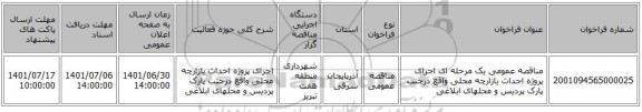 مناقصه، مناقصه عمومی یک مرحله ای اجرای پروژه احداث بازارچه محلی واقع درجنب پارک پردیس و محلهای ابلاغی