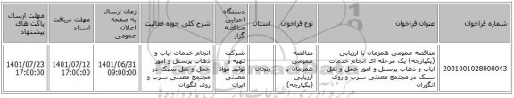 مناقصه، مناقصه عمومی همزمان با ارزیابی (یکپارچه) یک مرحله ای انجام خدمات ایاب و ذهاب پرسنل و امور حمل و نقل سبک در مجتمع معدنی سرب و روی انگوران