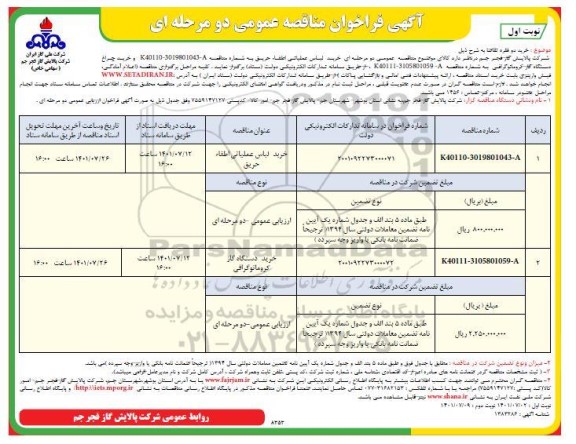 فراخوان مناقصه خرید لباس عملیاتی اطفا حریق ...