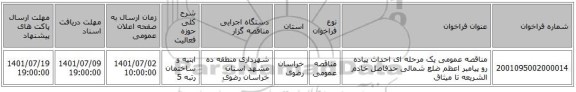 مناقصه، مناقصه عمومی یک مرحله ای احداث پیاده رو پیامبر اعظم ضلع شمالی حدفاصل خادم الشریعه تا میثاق