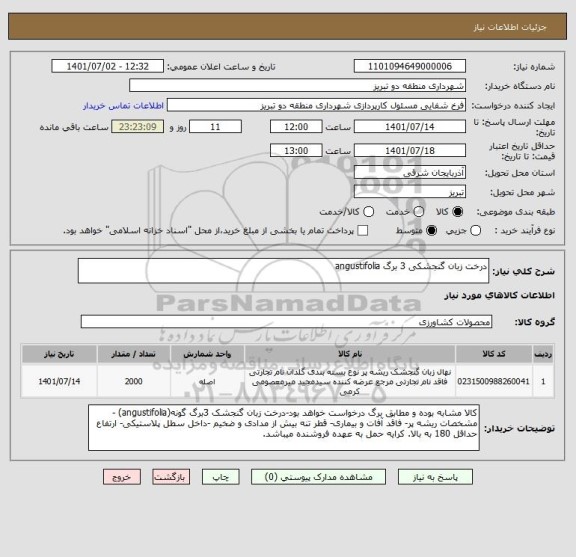 استعلام درخت زبان گنجشکی 3 برگ angustifolia