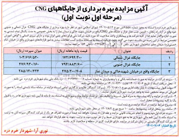 مزایده بهره برداری از جایگاههای CNG 