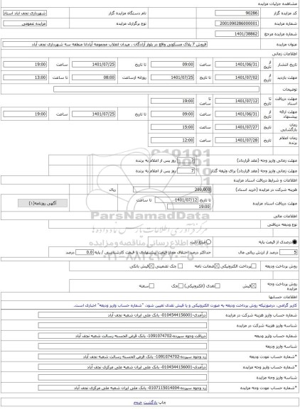 مزایده ، فروش 7 پلاک مسکونی واقع در بلوار آزادگان ، میدان انقلاب مجموعه آپادانا منطقه سه شهرداری نجف آباد -مزایده زمین  - استان