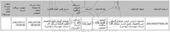 مناقصه، فراخوان ارزیابی کیفی اورهال گرمکن ایستگاههای تقلیل فشار شرکت گاز استان خوزستان (نواحی)