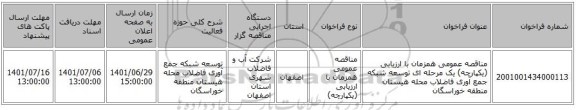 مناقصه، مناقصه عمومی همزمان با ارزیابی (یکپارچه) یک مرحله ای توسعه شبکه جمع آوری فاضلاب محله هیستان منطقه خوراسگان